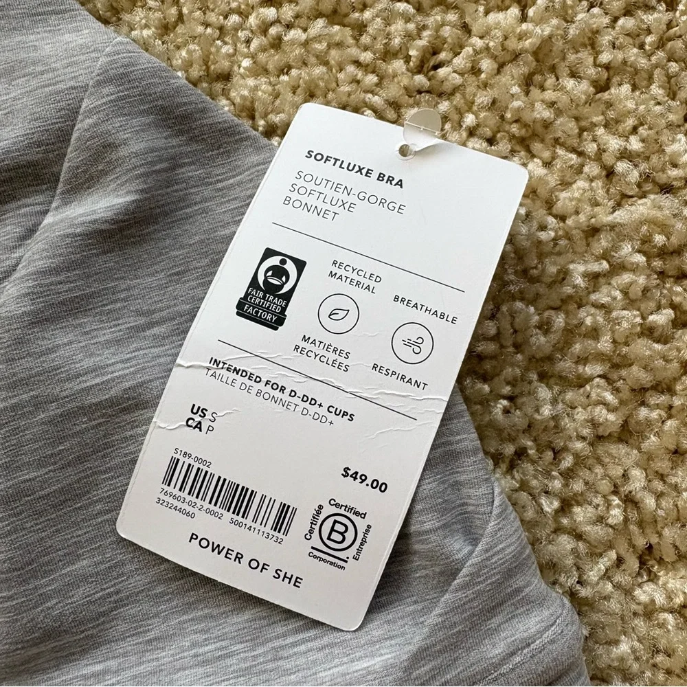 Athleta Softluxe Plunge Bra Gray‎ NWT D-DD+ Support Small